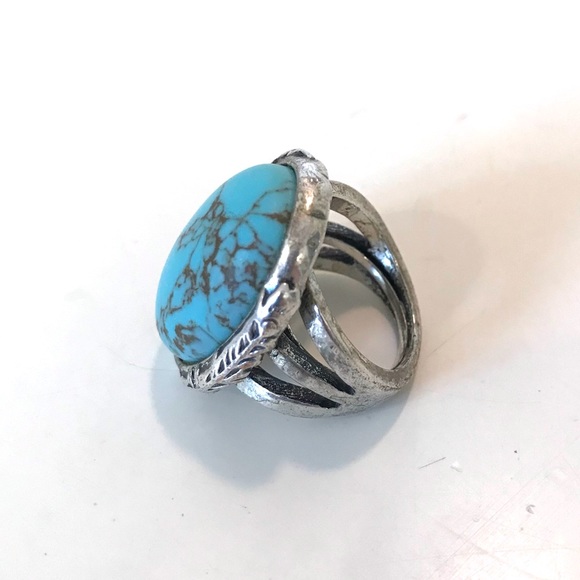 Semi-Previous Turquoise-Silver Adjustable Ring 1” - Picture 2 of 10